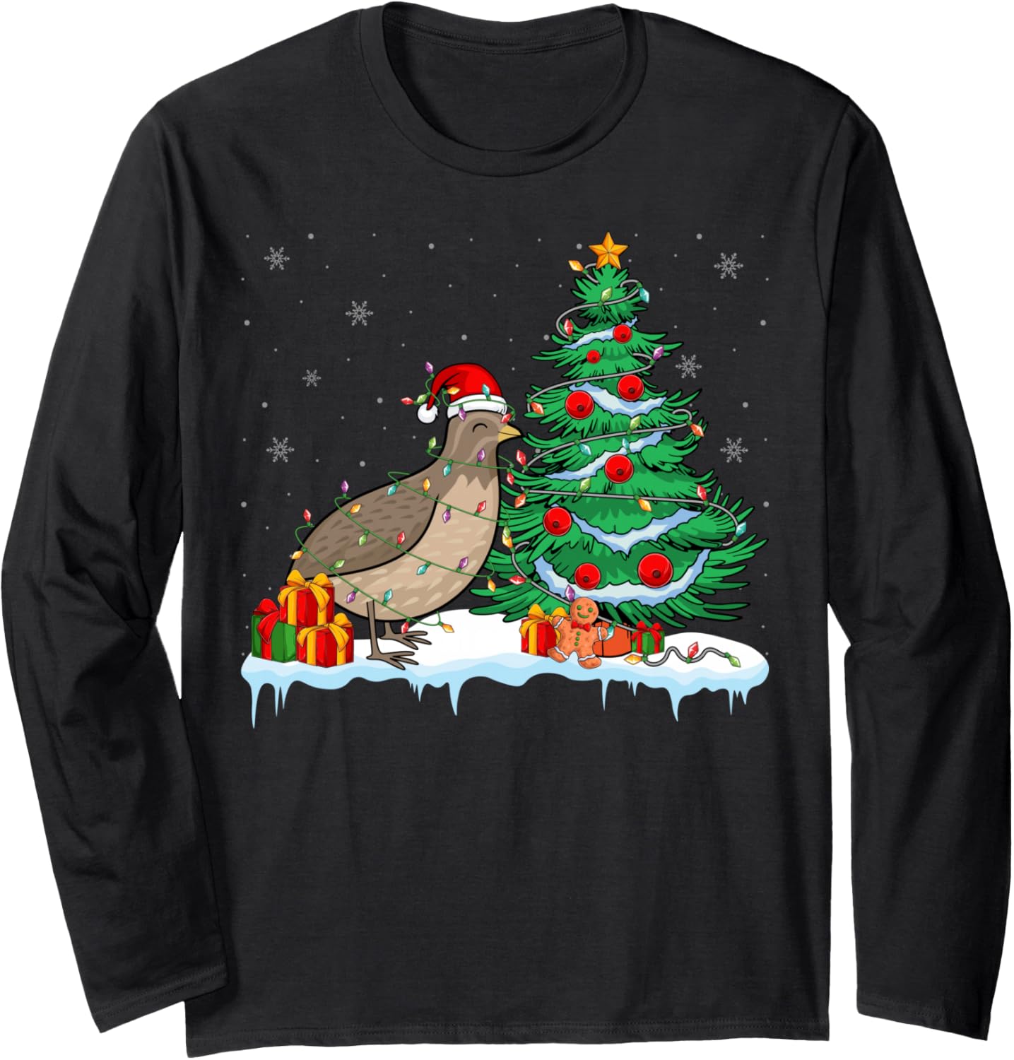 Quail Lover Christmas - Quail Wearing Santa Hat Xmas Light Long Sleeve