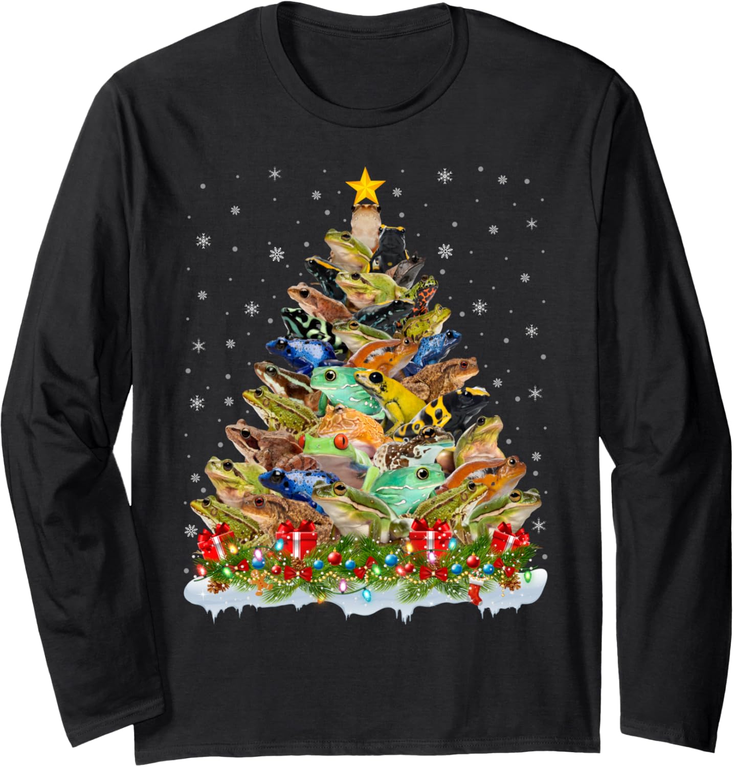 Frog Xmas Lights Santa Frog Christmas Tree Long Sleeve