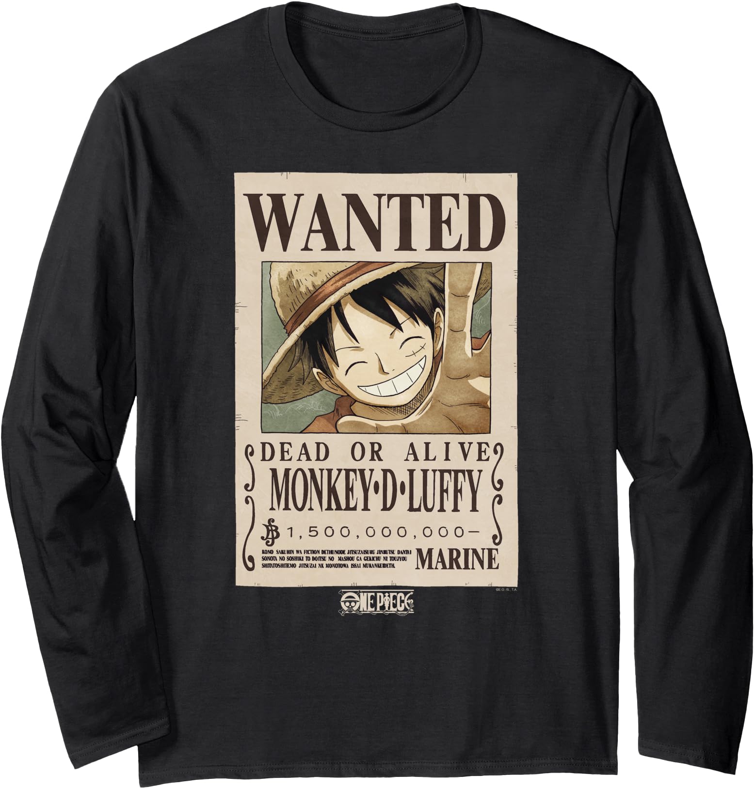One Piece Anime Monkey D. Luffy Wanted Poster Long Sleeve
