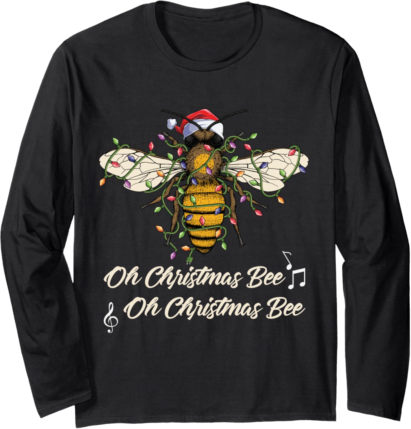 Funny Oh Christmas Bee Xmas Pajamas Bee Santa hat Lights Long Sleeve