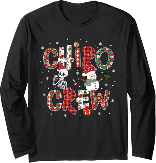Chiro Crew Coquette Bow Skeleton Chiropractic Christmas Long Sleeve