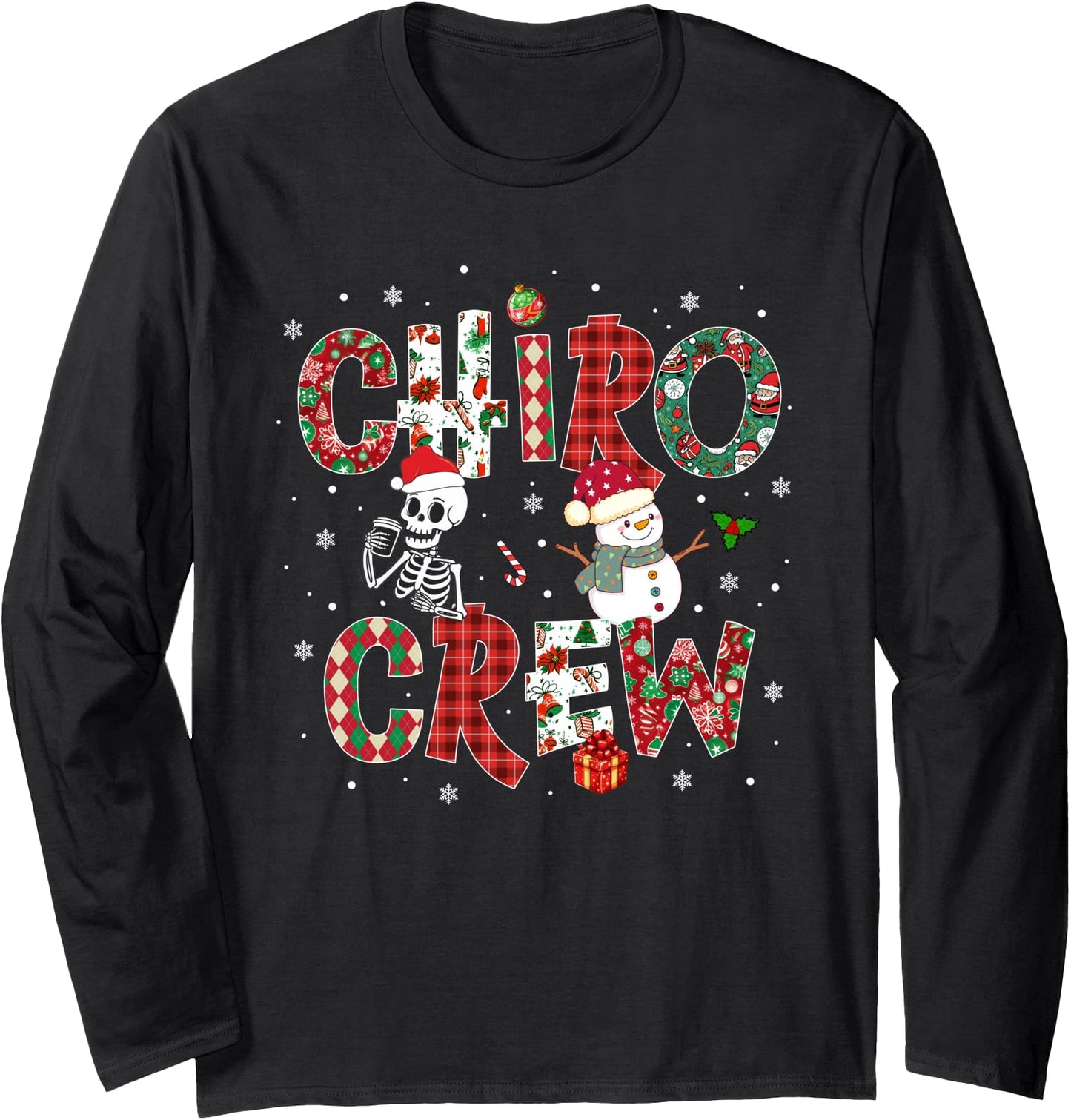 Chiro Crew Coquette Bow Skeleton Chiropractic Christmas Long Sleeve