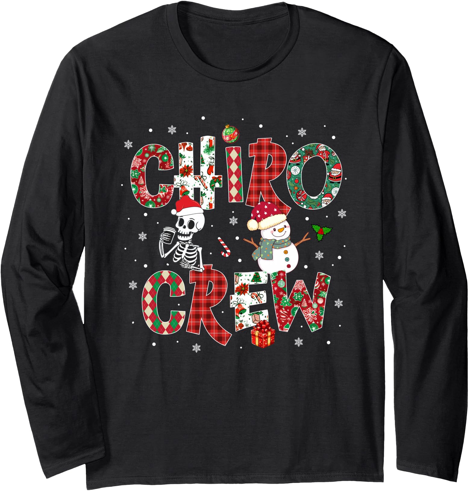 Chiro Crew Coquette Bow Skeleton Chiropractic Christmas Long Sleeve