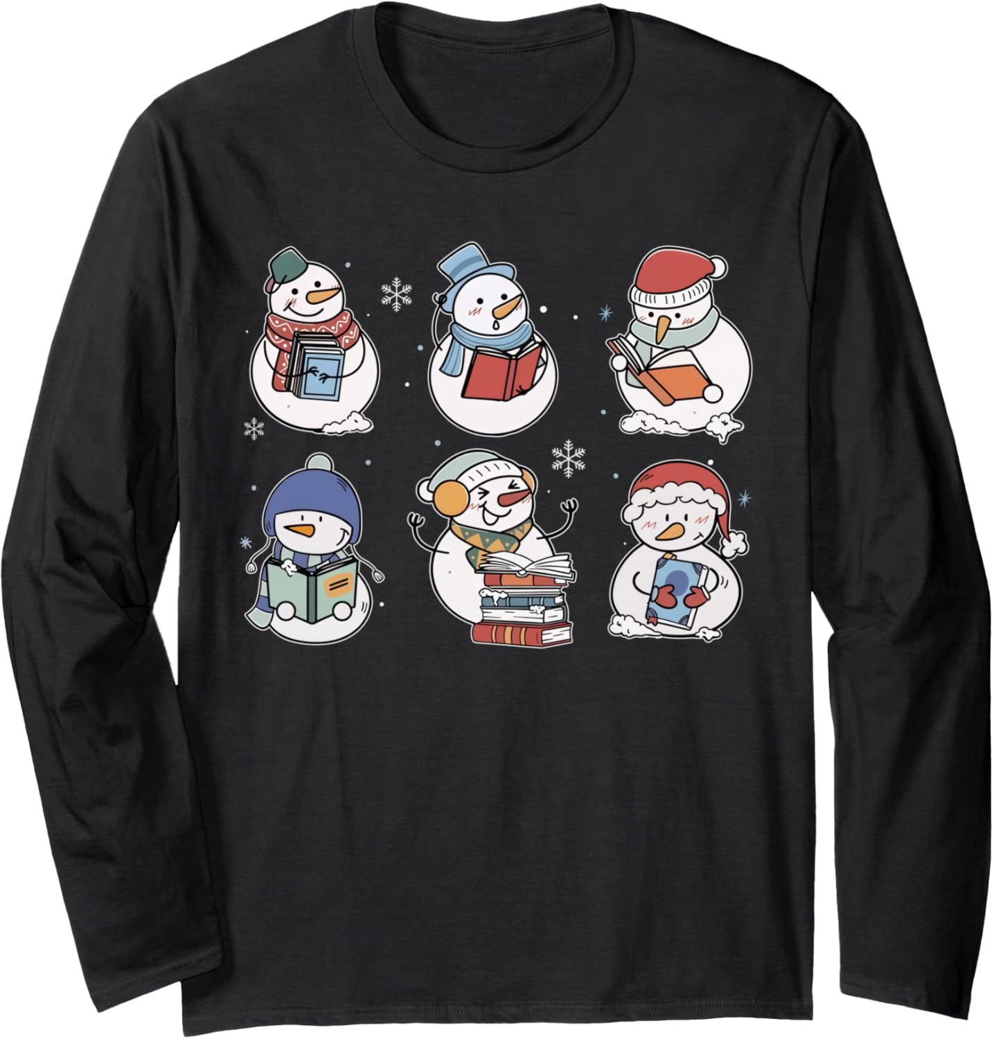 Snowman Reading Book Christmas Teacher Librarian Book Lover Long Sleeve