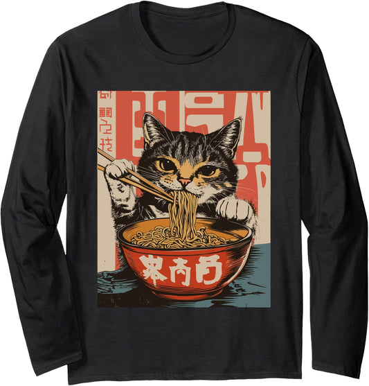 Cat Ramen Noodle Japanese Anime Manga Ramen Kawaii Cat Long Sleeve