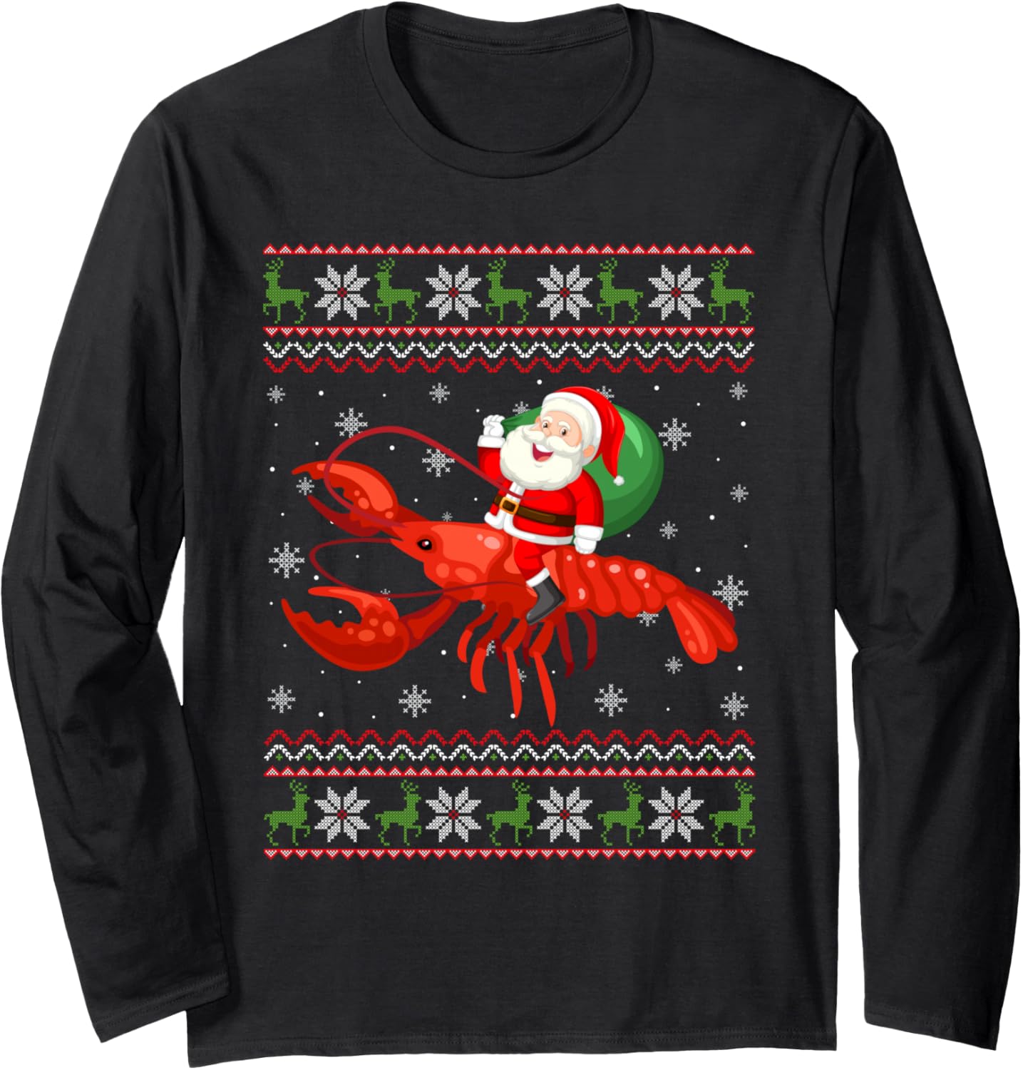 Christmas Santa Riding Lobster Funny Ugly Xmas Sweater Long Sleeve