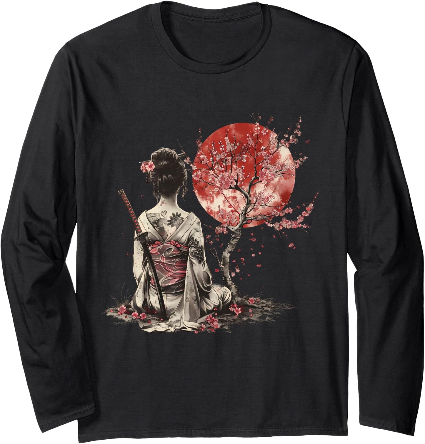 Japanese Samurai Girl Sakura Cherry Blossom Japanese Geisha Long Sleeve