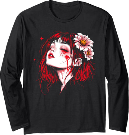 Horror Anime Manga Tee I Gothic Outfit I Japanese Chibi Girl Long Sleeve
