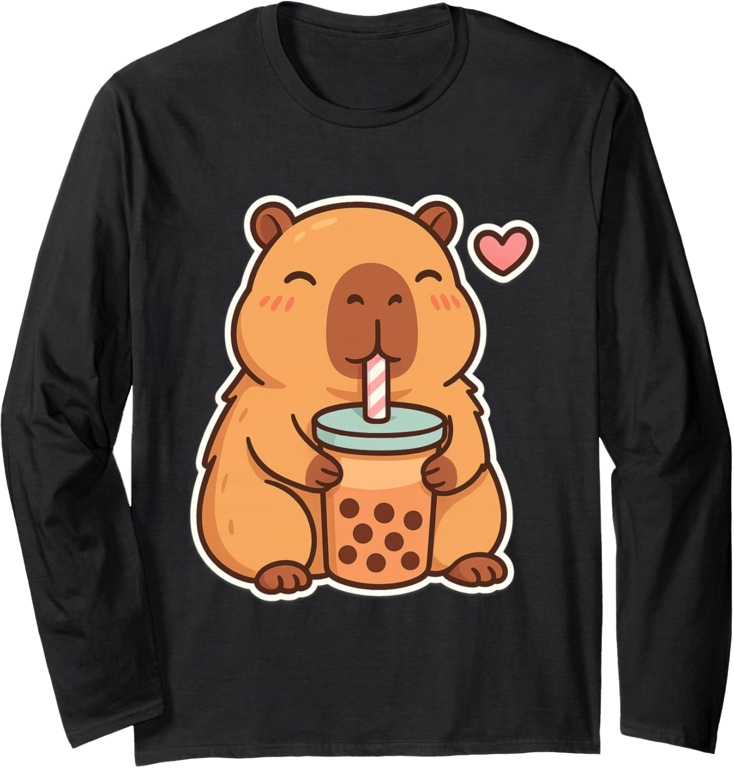 Cute Anime Capybara Kawaii Drinking Bubble Tea Lover Girls Long Sleeve