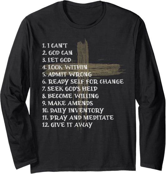 Celebrate the Recovery Christian Cross 12 Step Guide Pray Long Sleeve