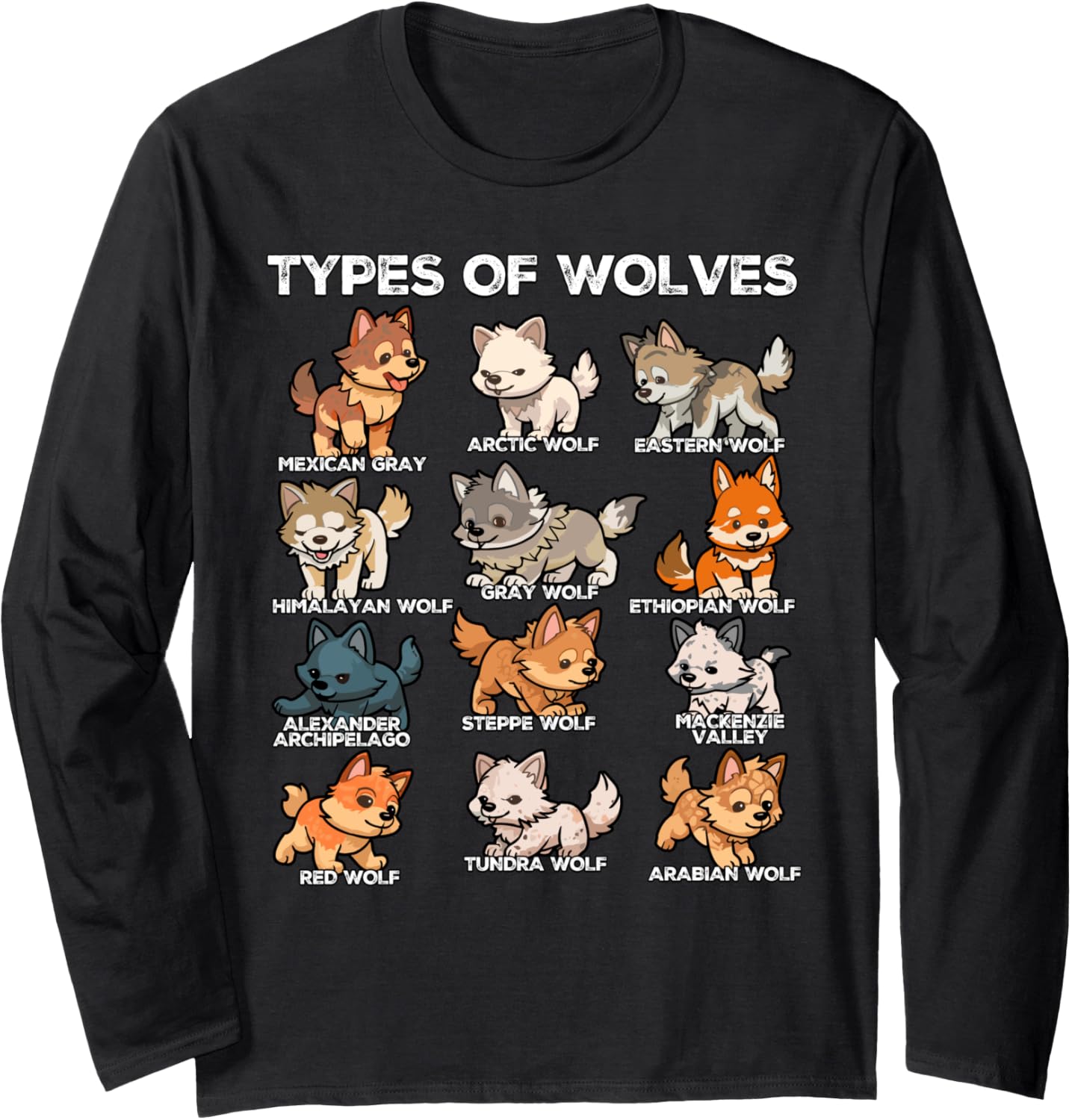 Types of Wolves Funny Cute Wolf Animals Chibi Wolf Long Sleeve