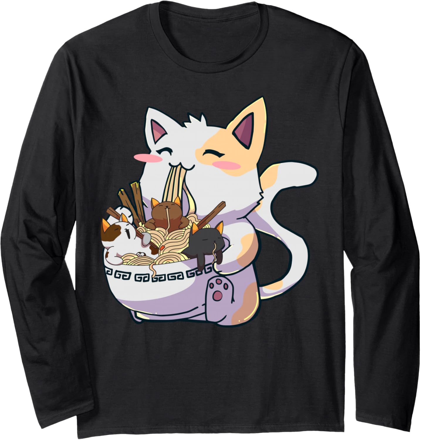 Kawaii Neko Cat Ramen Bowl Anime Japanese Noodles Long Sleeve