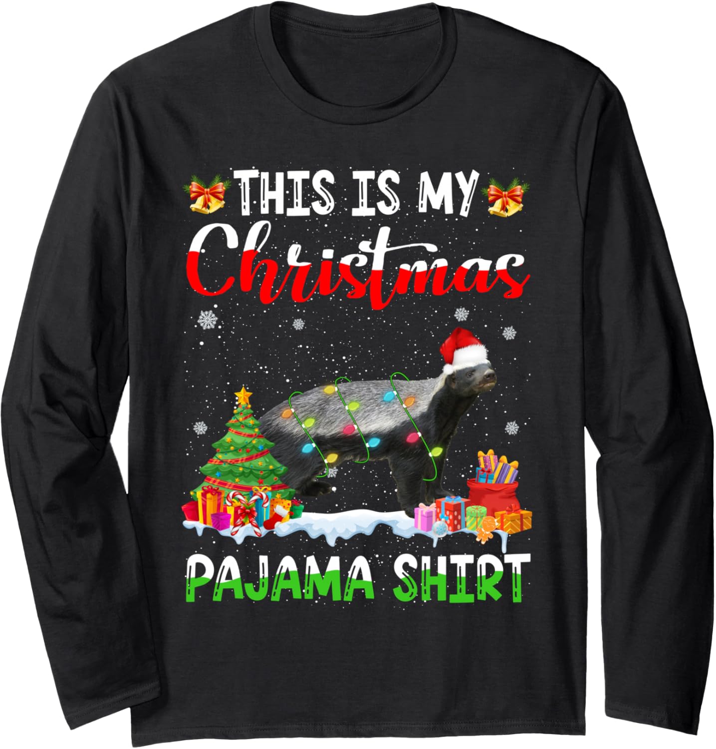 This Is My Christmas Pajama Honey Badger Lover Xmas Lights Long Sleeve