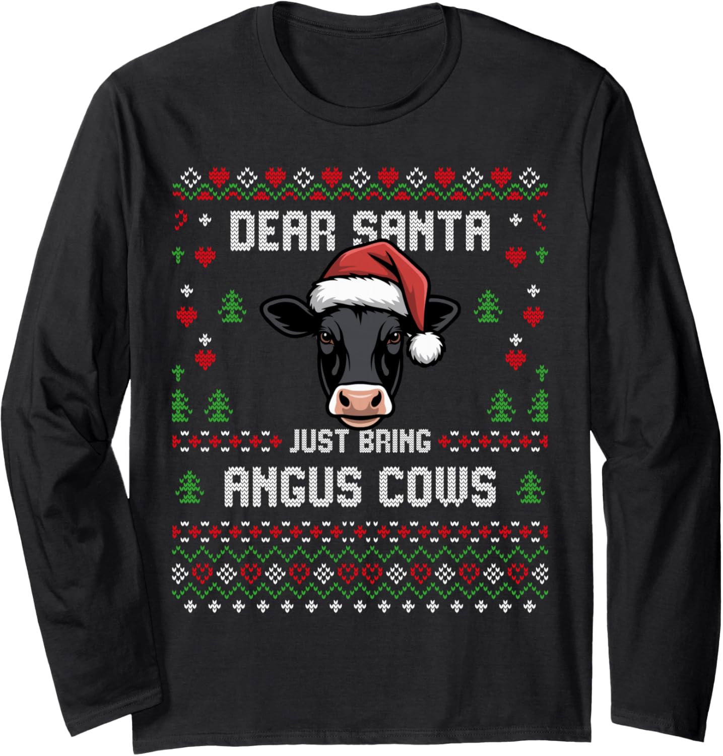 Angus Cows Christmas Beef Cattle Ugly Xmas Sweater Rancher Long Sleeve