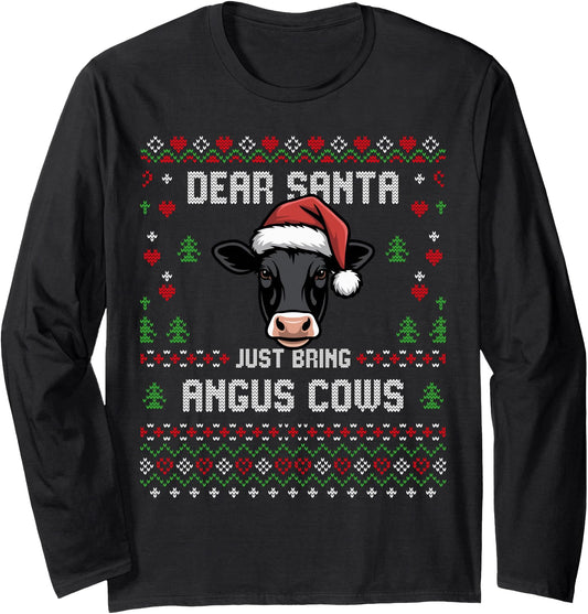 Angus Cows Christmas Beef Cattle Ugly Xmas Sweater Rancher Long Sleeve