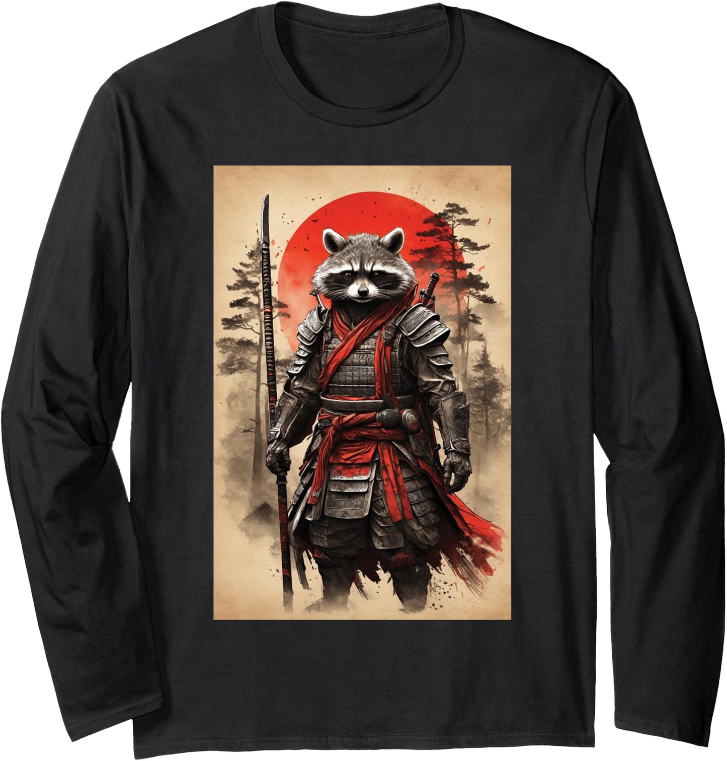 Japanese Warrior Anime Vintage Art Samurai Raccoon Long Sleeve