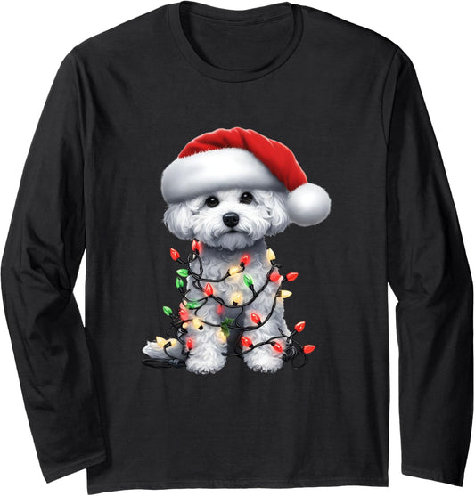 amazing christmas light xmas santa ho dog bichon frise Long Sleeve