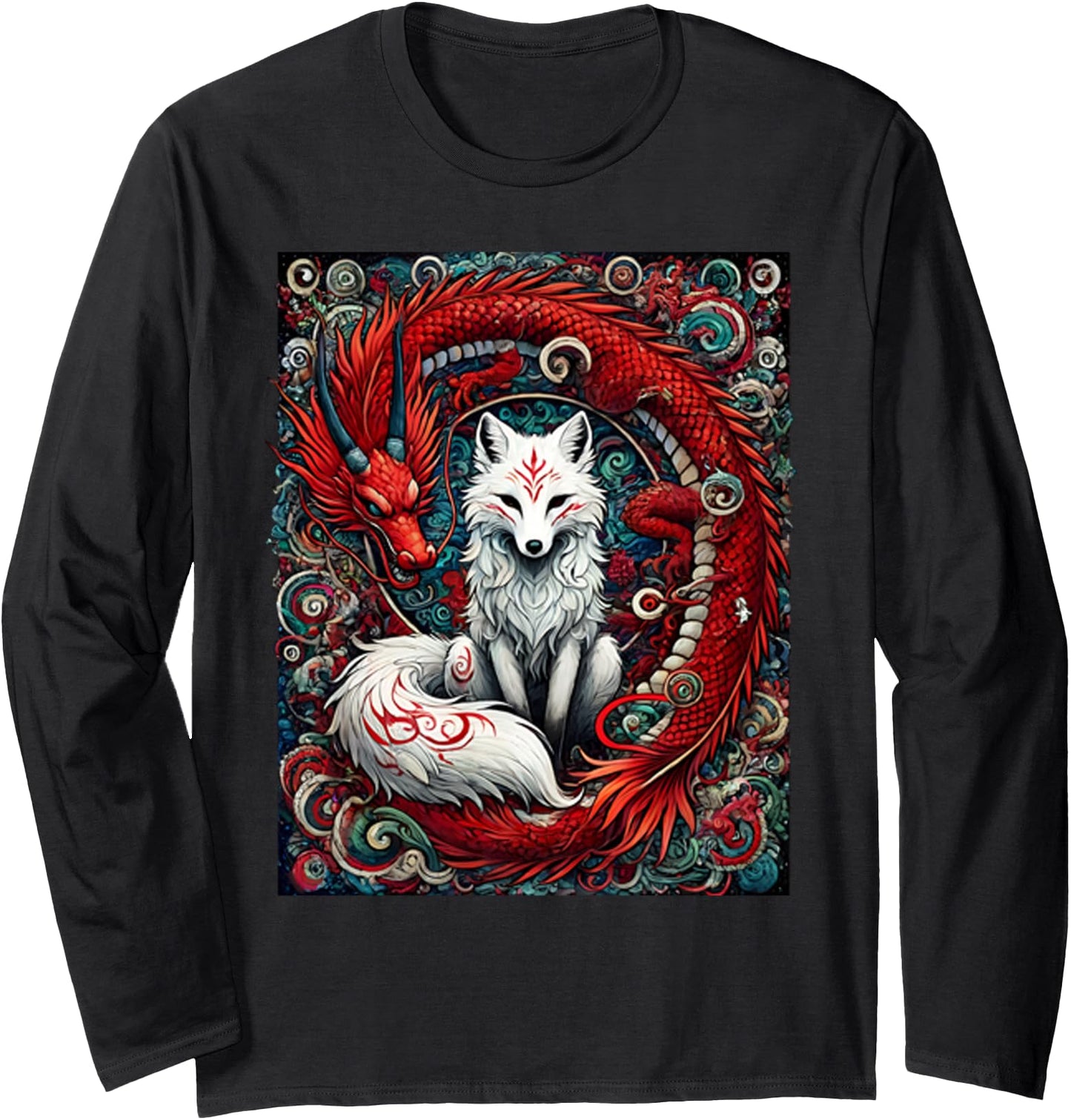 Japanese Mystical Nine-tailed Fox Kitsune Dragon Foxes Long Sleeve