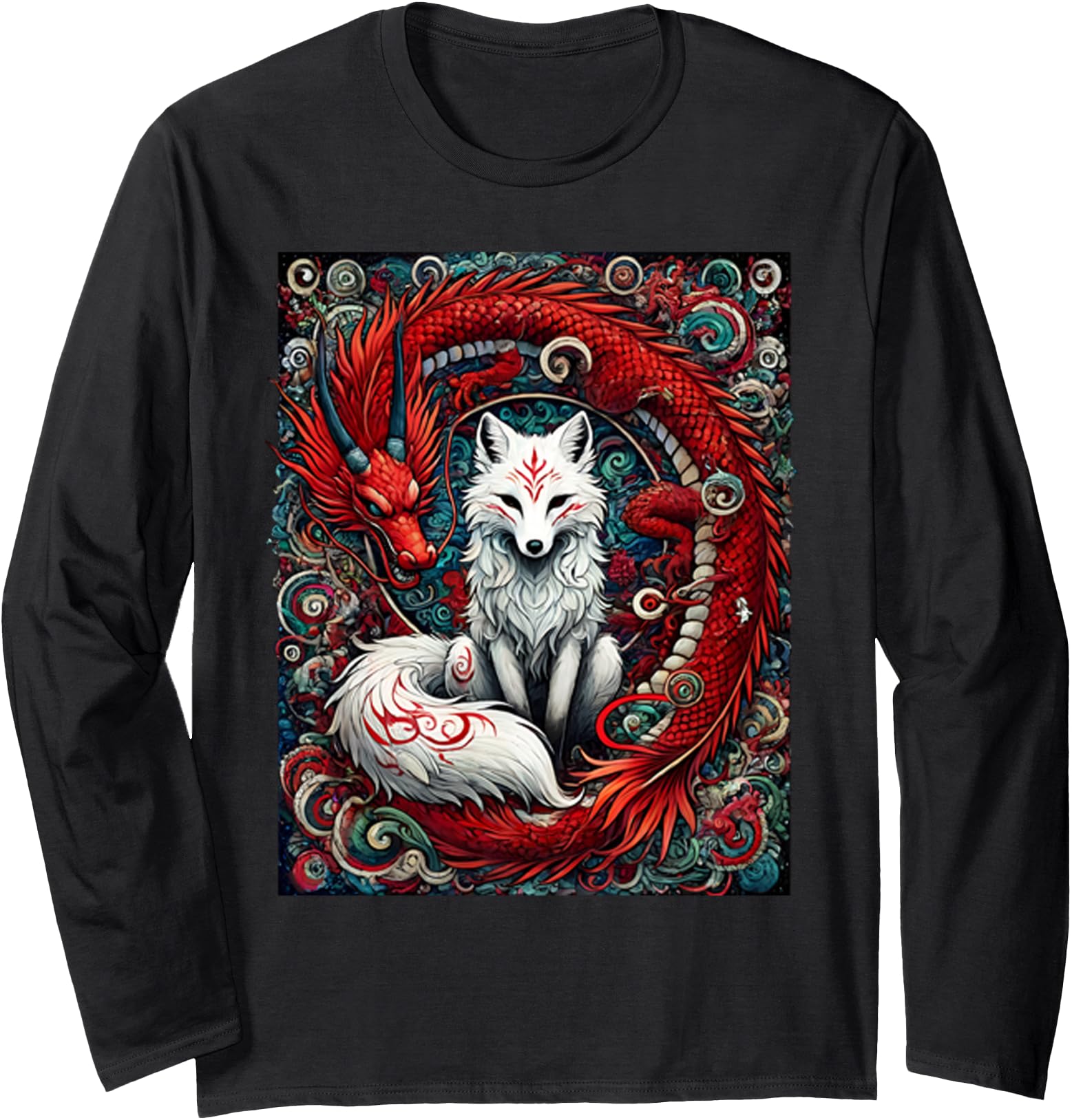 Japanese Mystical Nine-tailed Fox Kitsune Dragon Foxes Long Sleeve