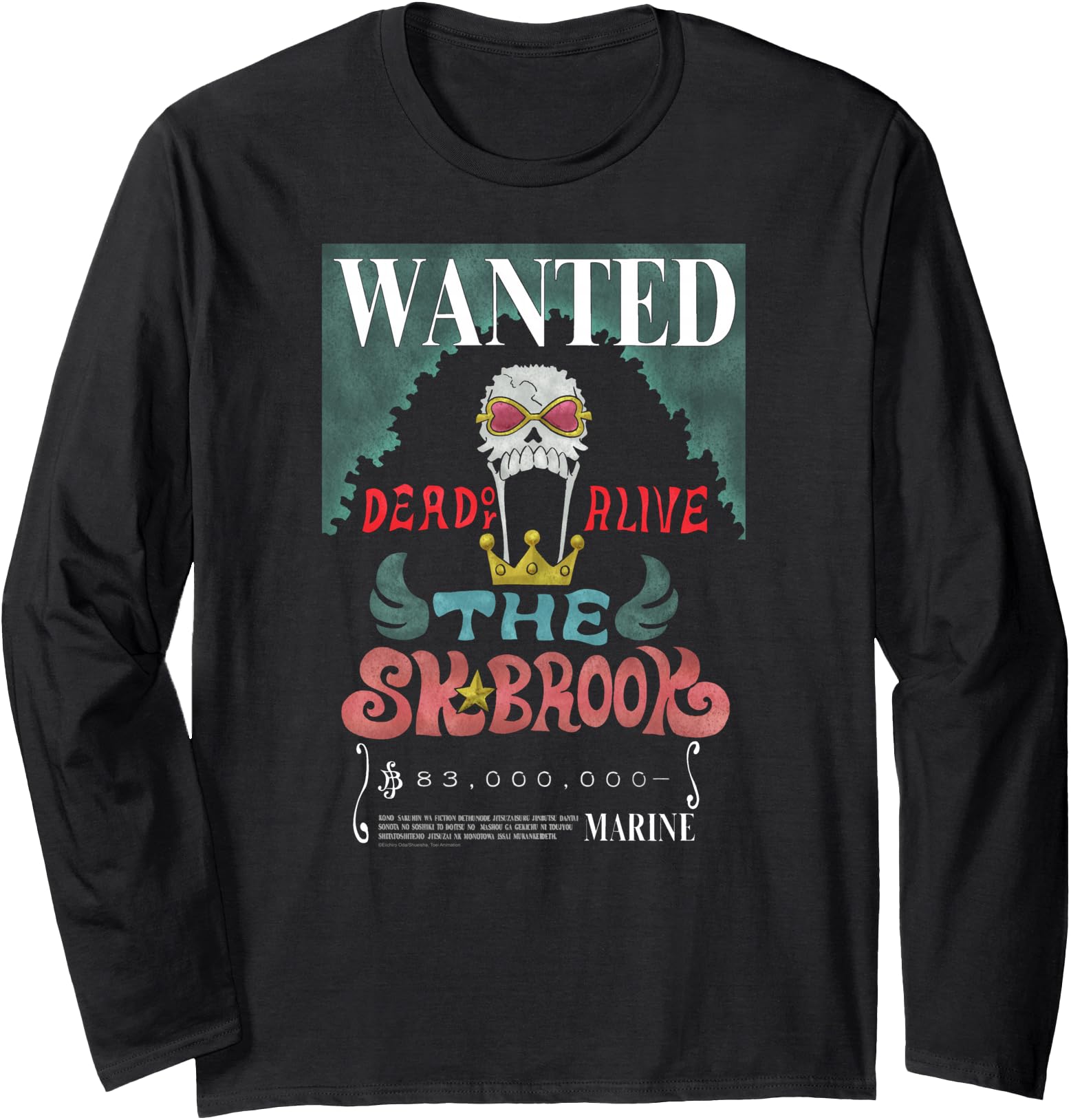 One Piece Anime Soul King Brook Wanted Poster Long Sleeve