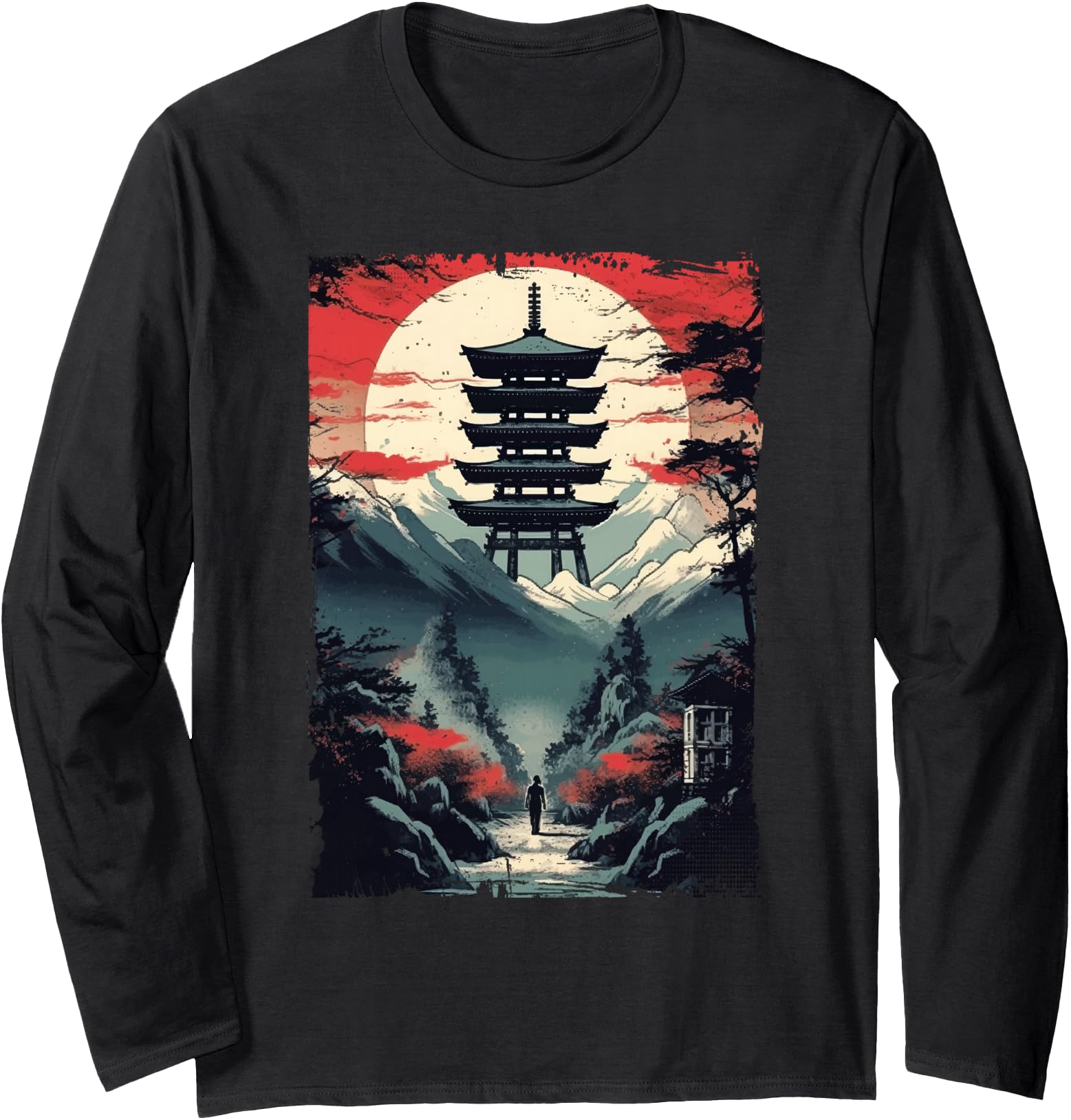 Japanese men walking Woodblock Art Spiritual nature vintage Long Sleeve