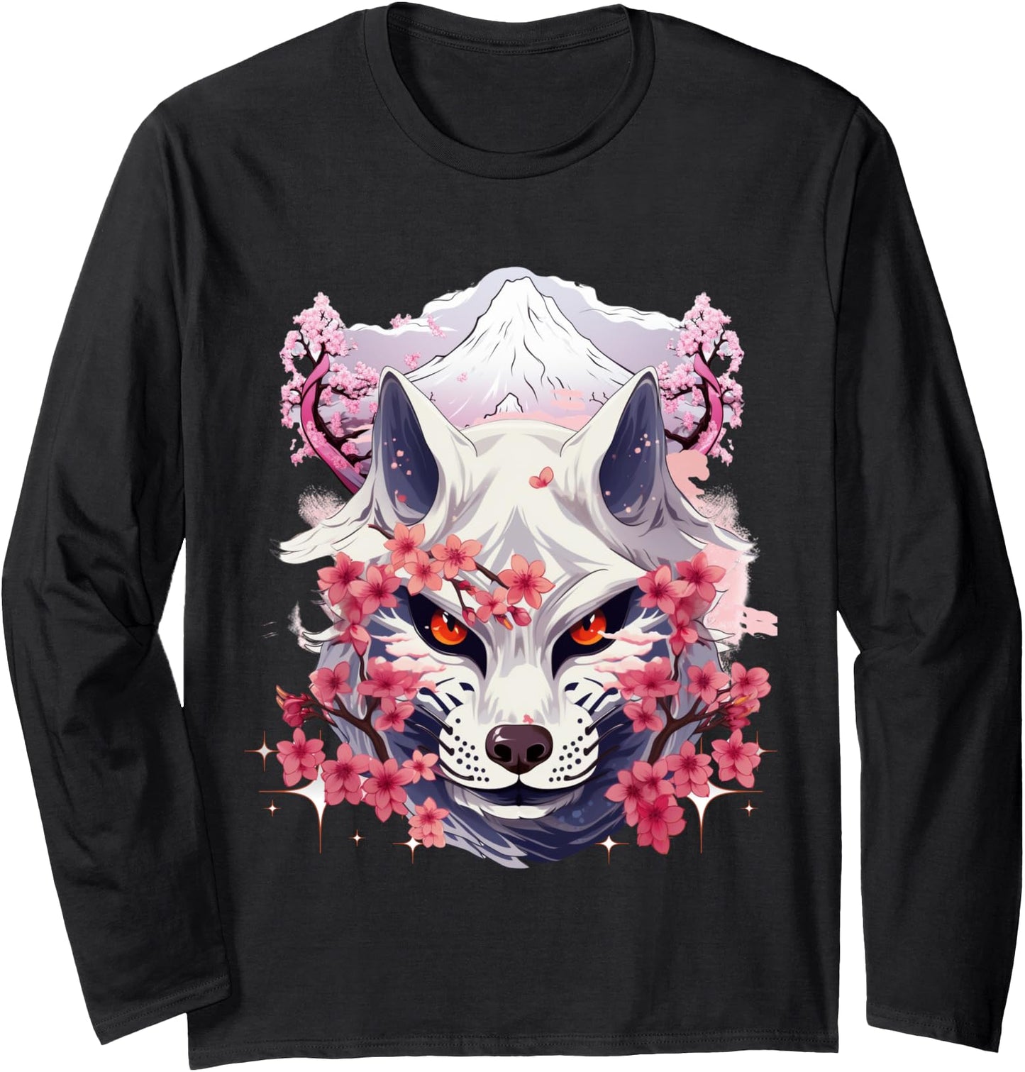 Okami Wolf Japanese Anime Fuji Mountain Cherry Flower Long Sleeve