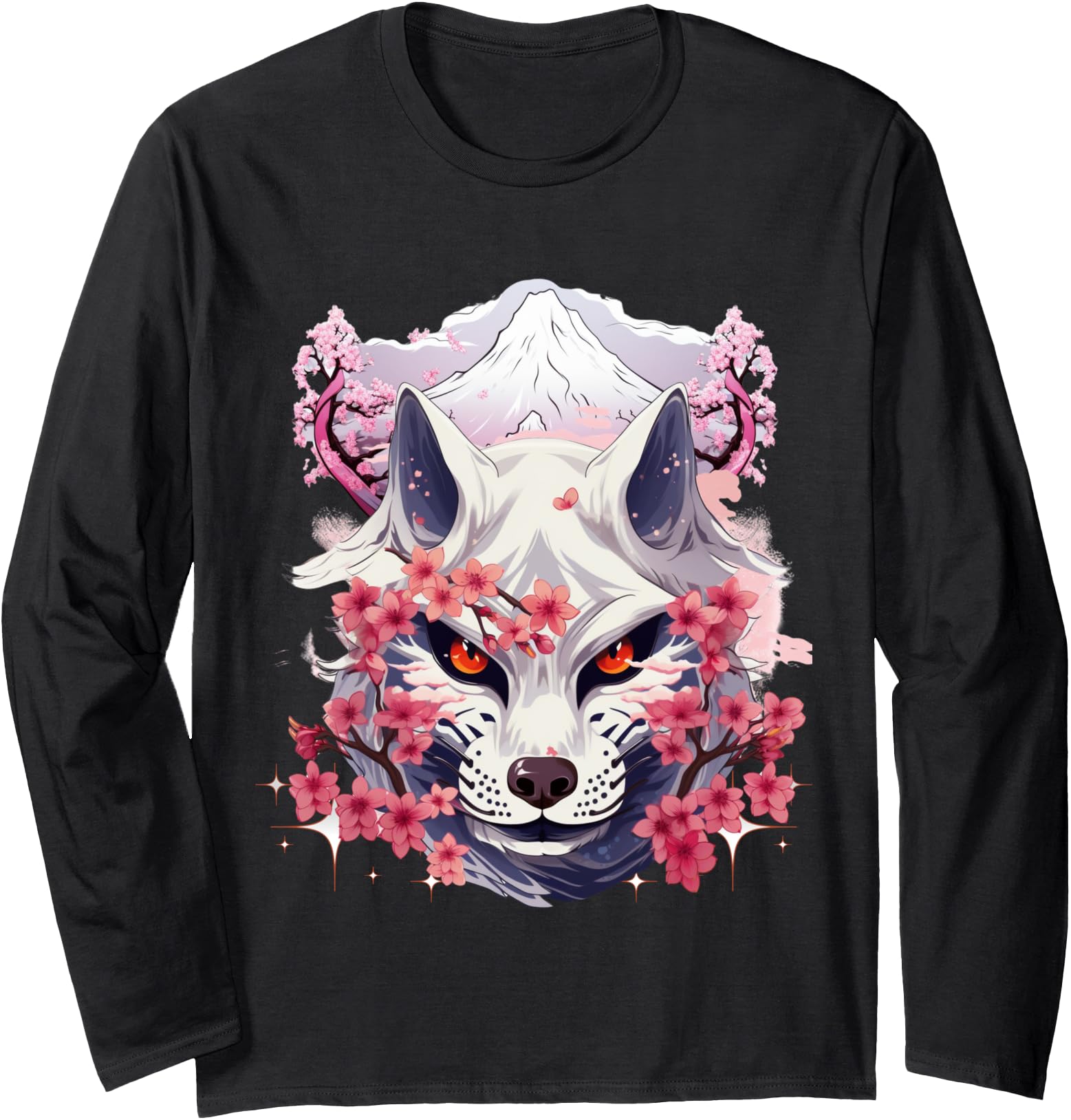 Okami Wolf Japanese Anime Fuji Mountain Cherry Flower Long Sleeve
