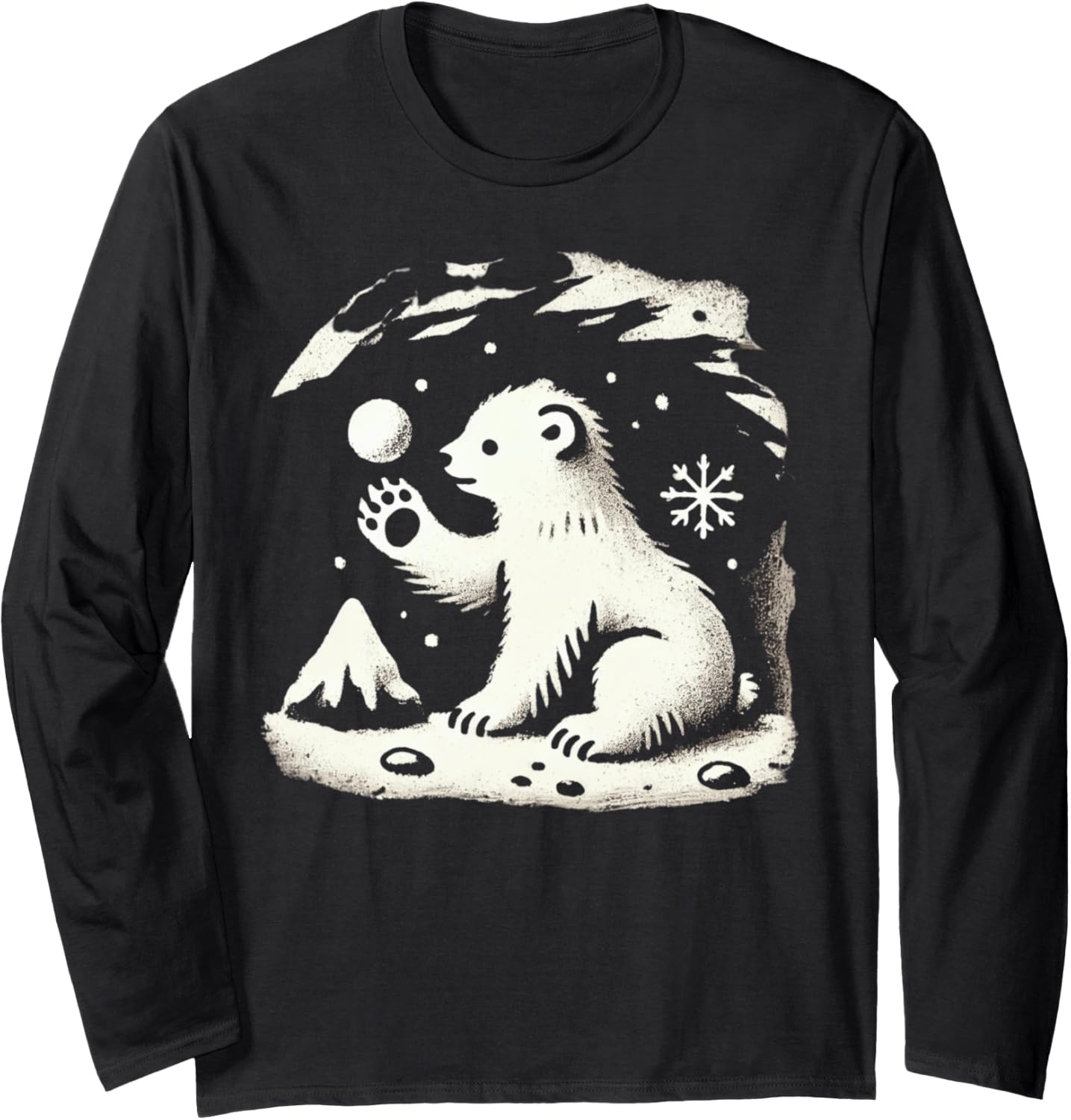 Winter Silhouette Cave Art Wildlife Snow Ball Polar Bear Long Sleeve