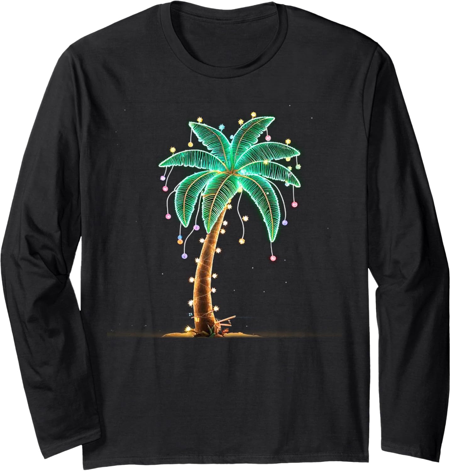 Christmas Lights Palm Tree Beach Funny Tropical Xmas Long Sleeve