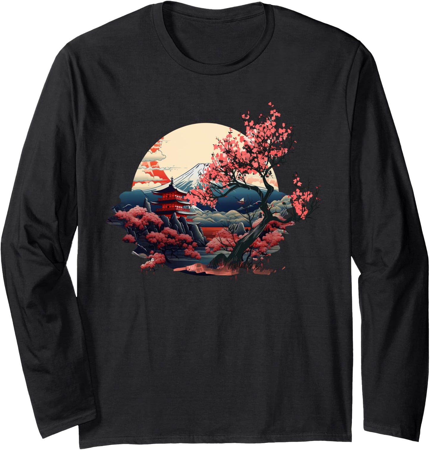 Japanese Sakura Garden Geisha Mount Fuji Cherry Blossom Long Sleeve