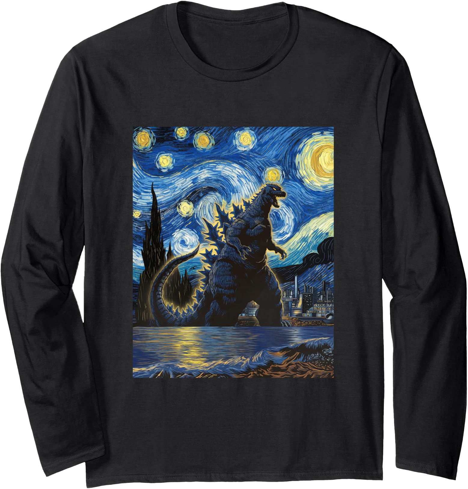 Vintage Japanese Monster Kaiju in Van Gogh Starry Night Art Long Sleeve