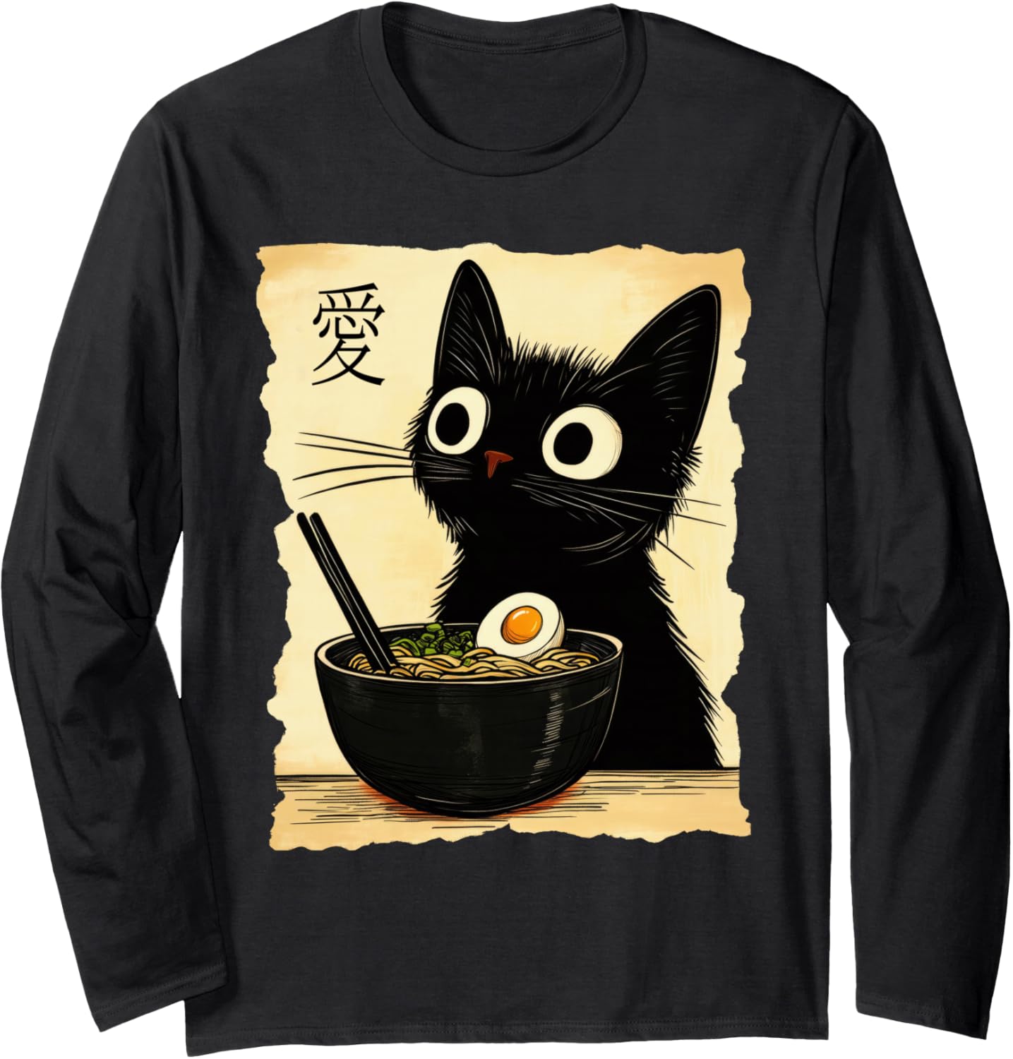 Funny Cat Ramen Japanese Kawaii Anime Cat Graphic Long Sleeve