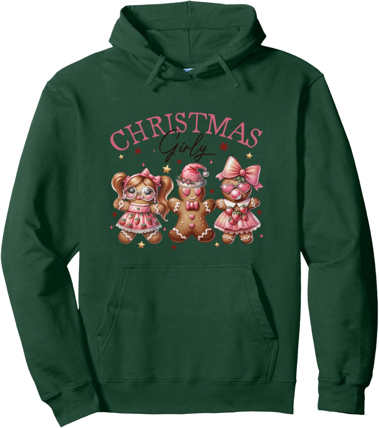 Christmas Girly Pink Coquette Bow Gingerbread Cookie Xmas Pullover Hoodie