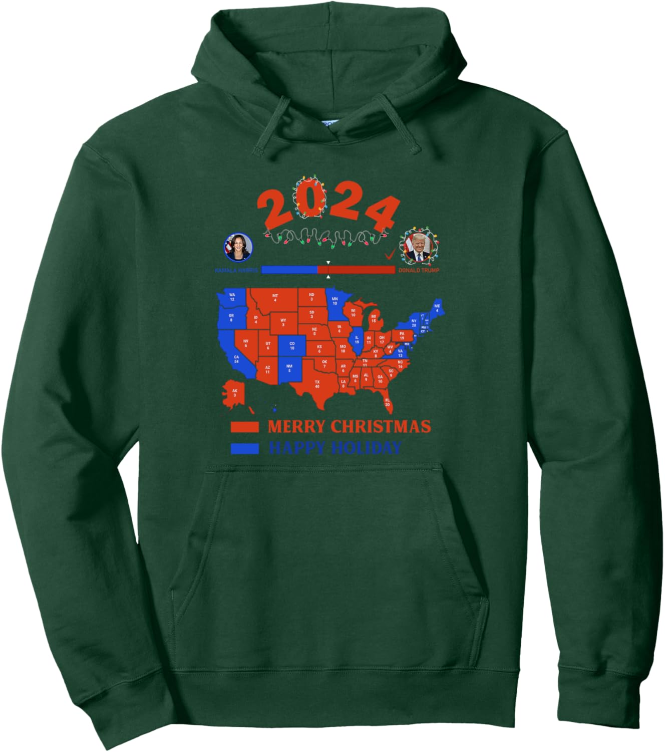 2024 Electoral Map Merry Christmas Trump Landslide Holiday Pullover Hoodie