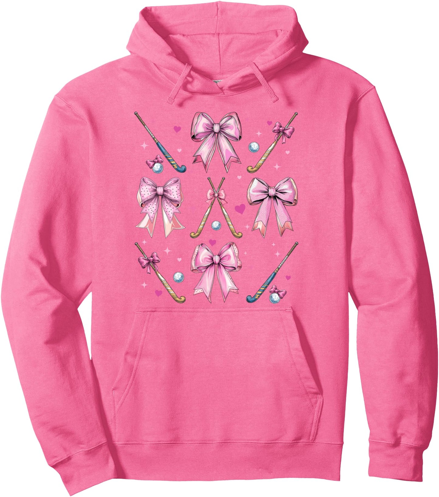 Field Hockey Stick Girl Coquette Bow Pink Mom Pullover Hoodie