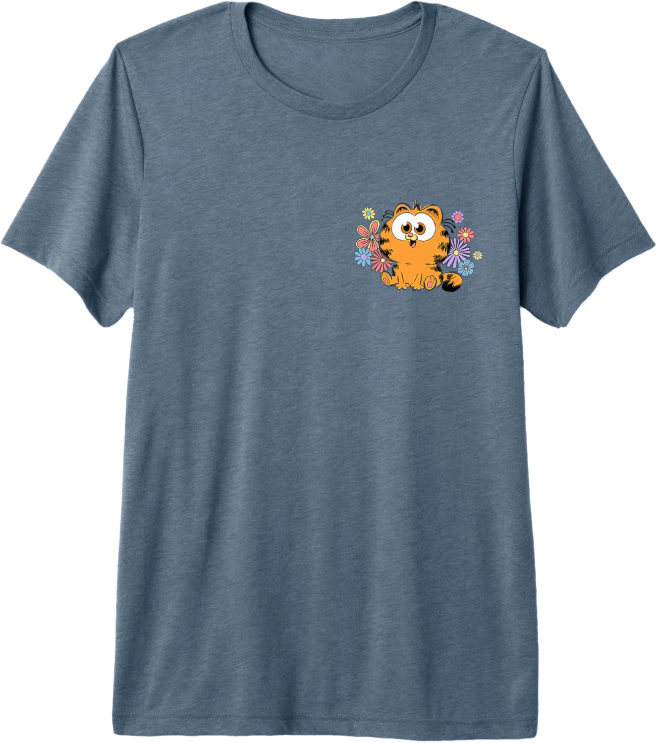 Garfield Kawaii Chibi Surrounded with Flowers Left Chest Premium