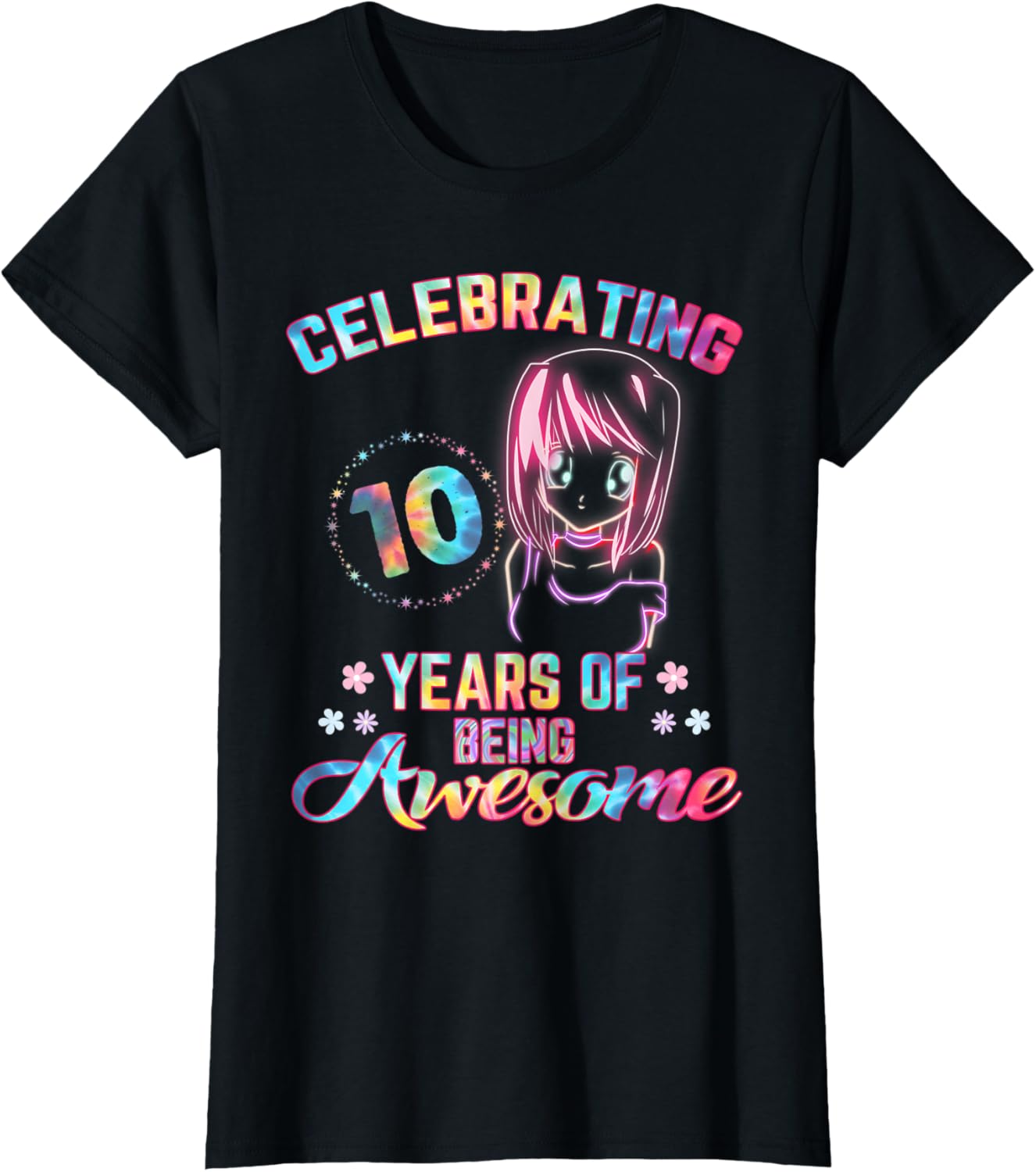 10 Years of Being Awesome Anime kawaii 10th Birthday Tie Dye