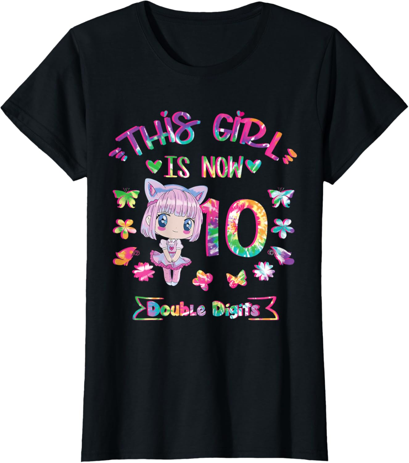 Girls Gift for 10 Years Old Anime Chibi Kawaii Tie-Dye Shirt