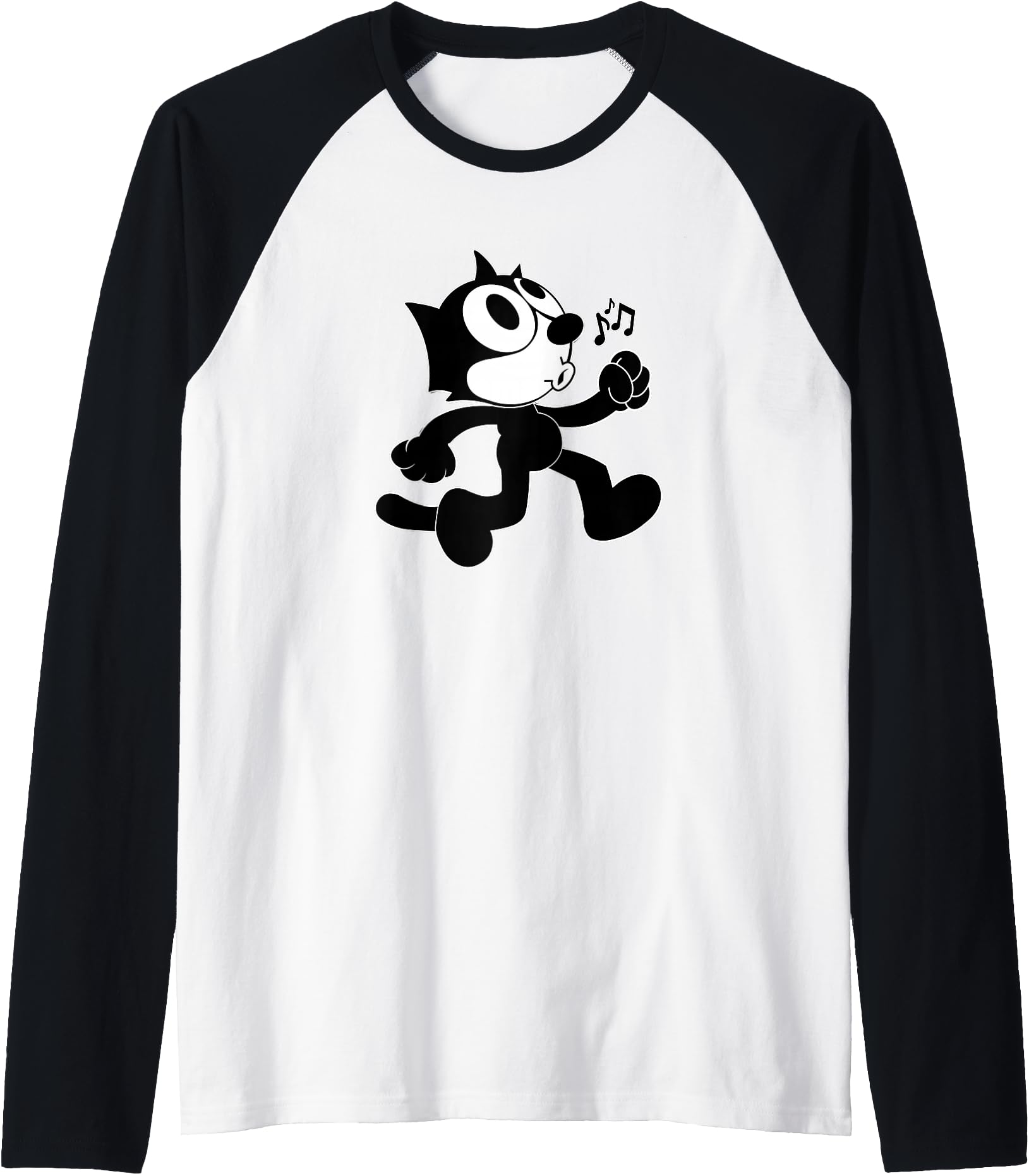 Felix Cartoon Whistling and Walking Music Notes Felix Tee Raglan Baseball Tee