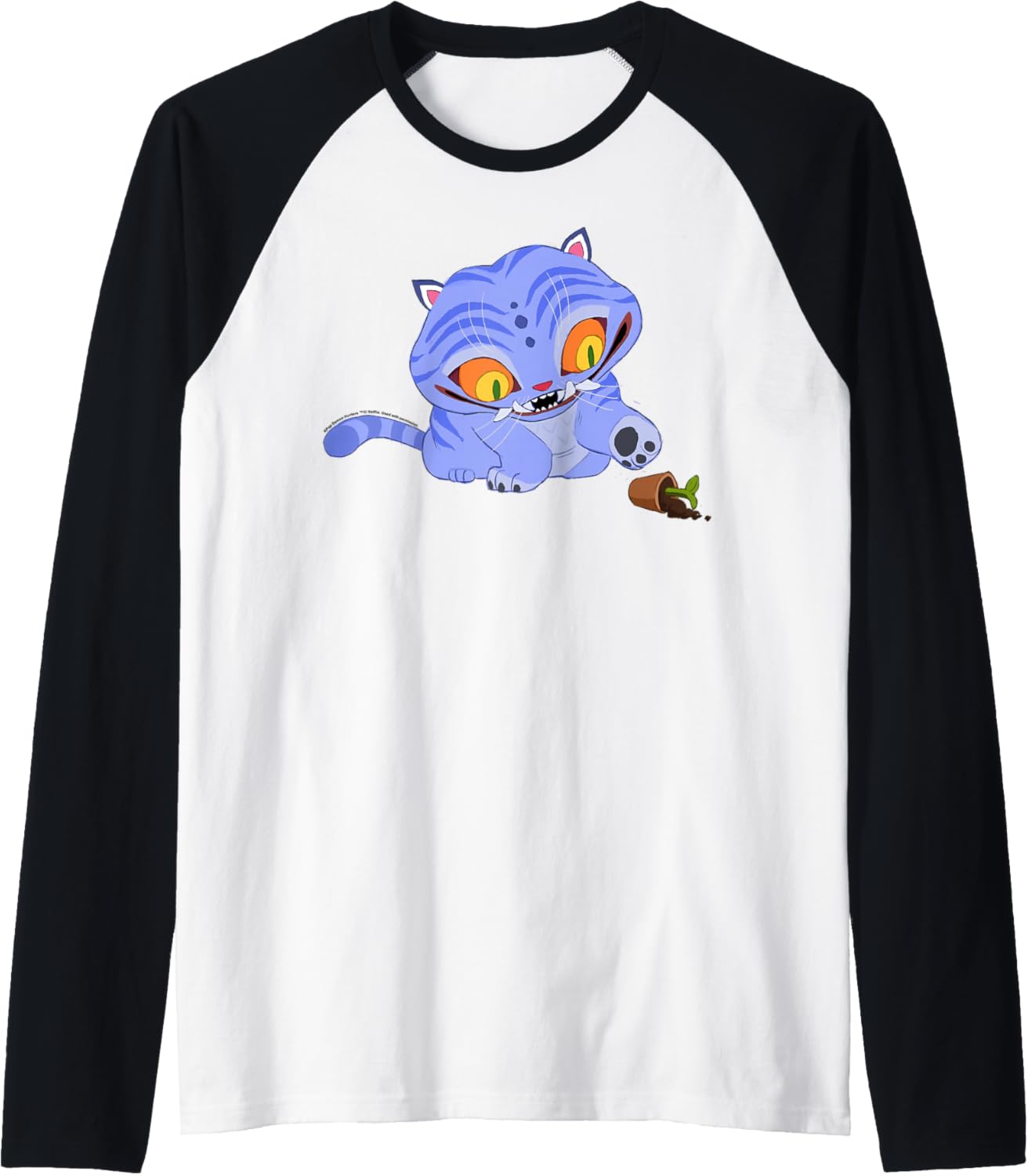 Kpop Demon Hunters Halloween Derpy Playing with Plant Vase Raglan Baseball Tee