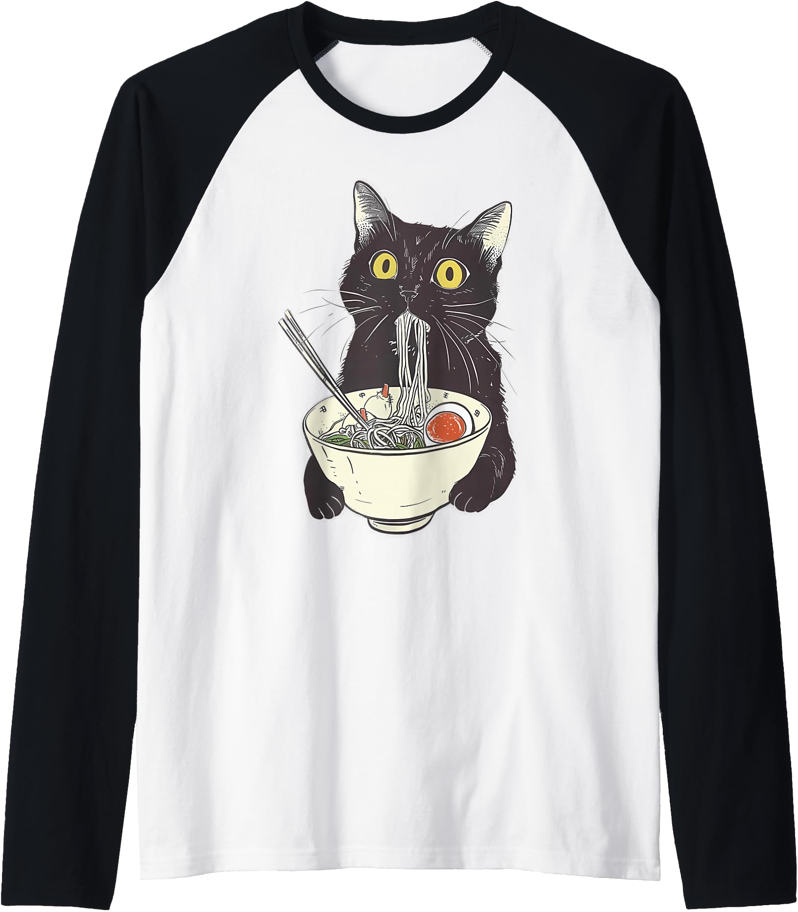 Cat Ramen Noodle Japanese Anime Manga Kawaii Cat Raglan Baseball Tee