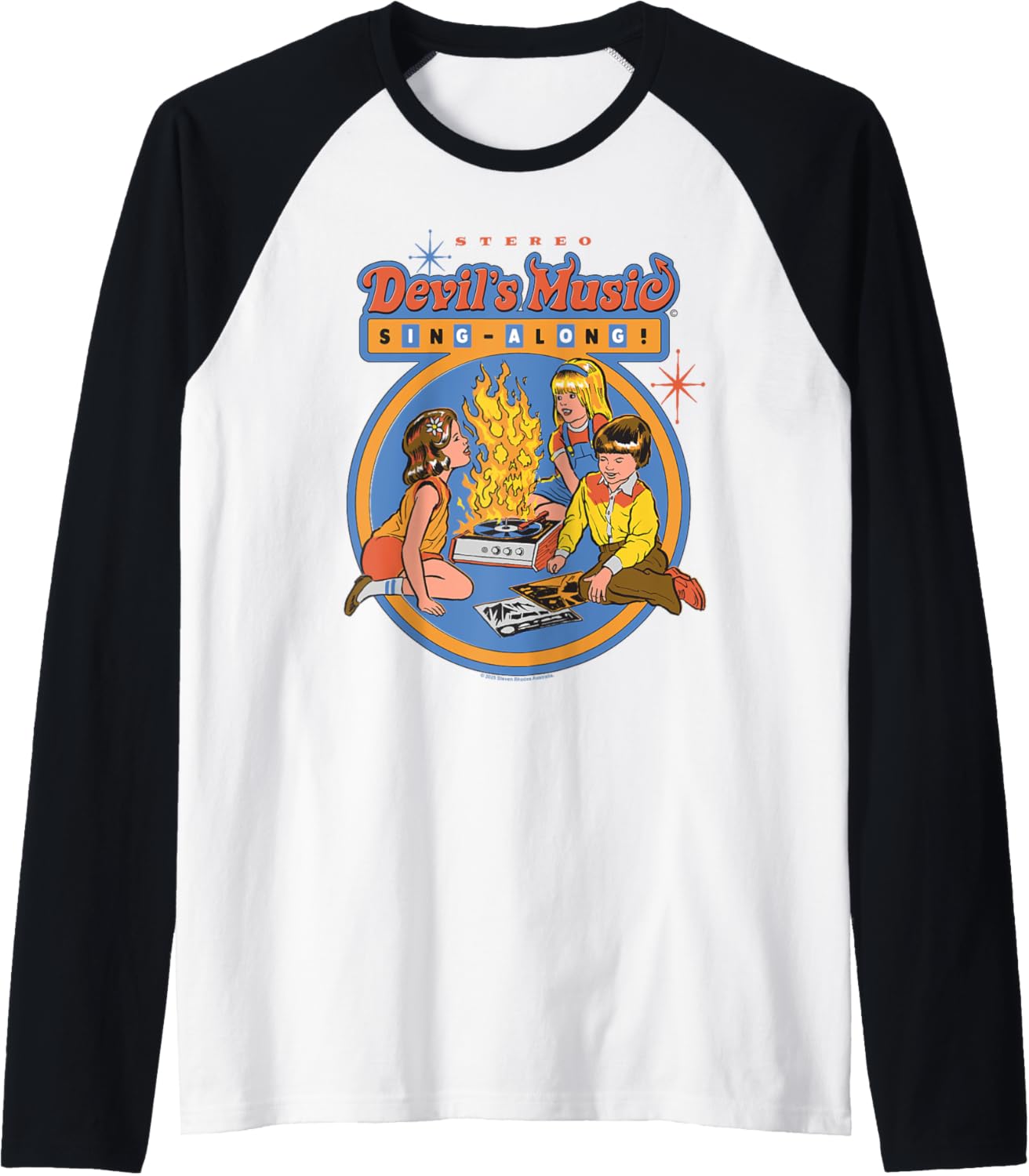 Devil's Music Sing-Along Retro Vintage Funny Adult Humor Raglan Baseball Tee