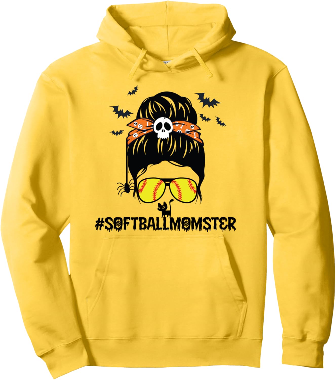 Softball Momster Shirt Halloween Mom Ster Messy Bun Glasses Pullover Hoodie