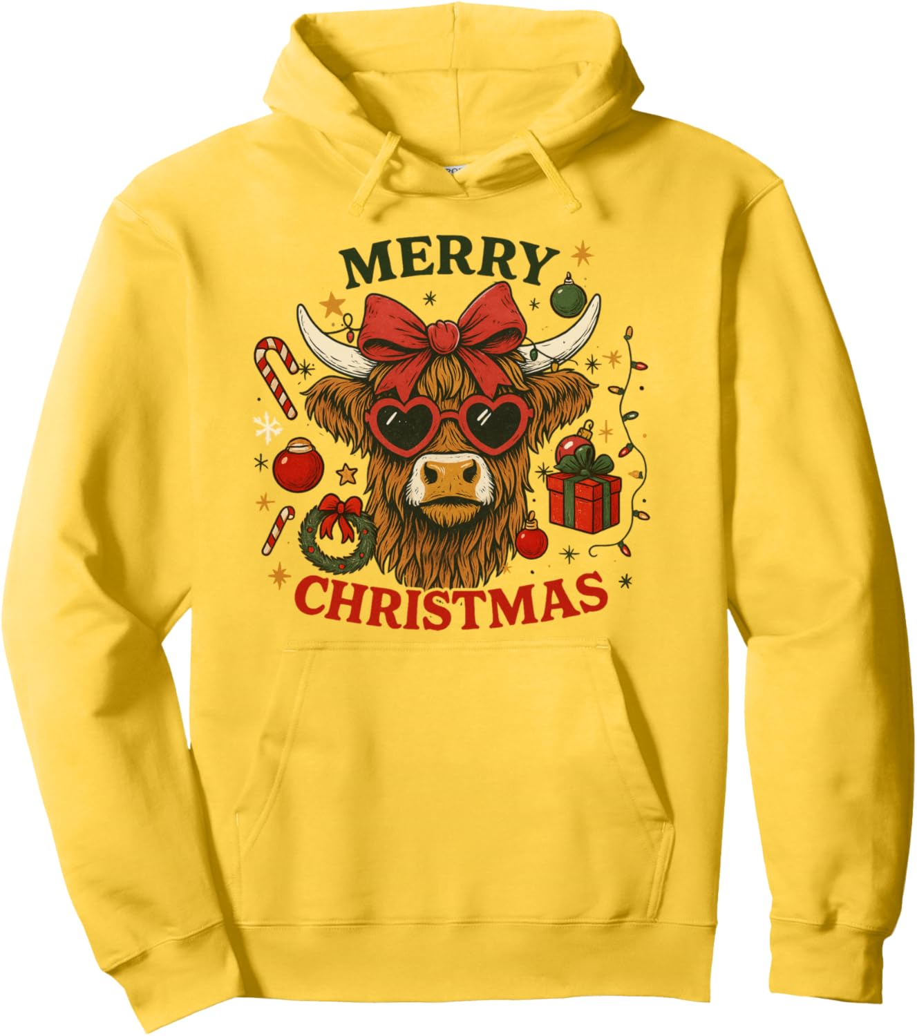 Vintage Christmas Scottish Highland Cow Santa Xmas Farmer Pullover Hoodie