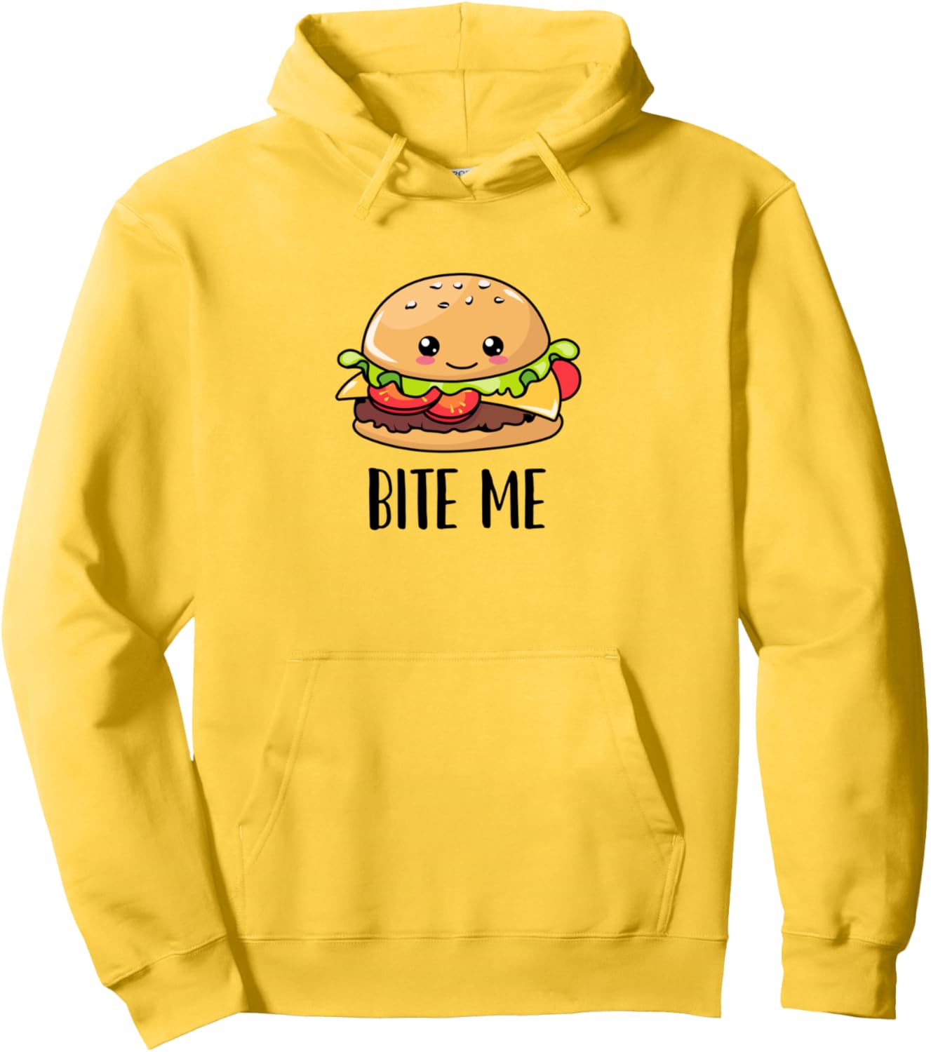 Hamburger, Cheeseburger, Bite Me, Funny Kawaii Cartoon Pullover Hoodie