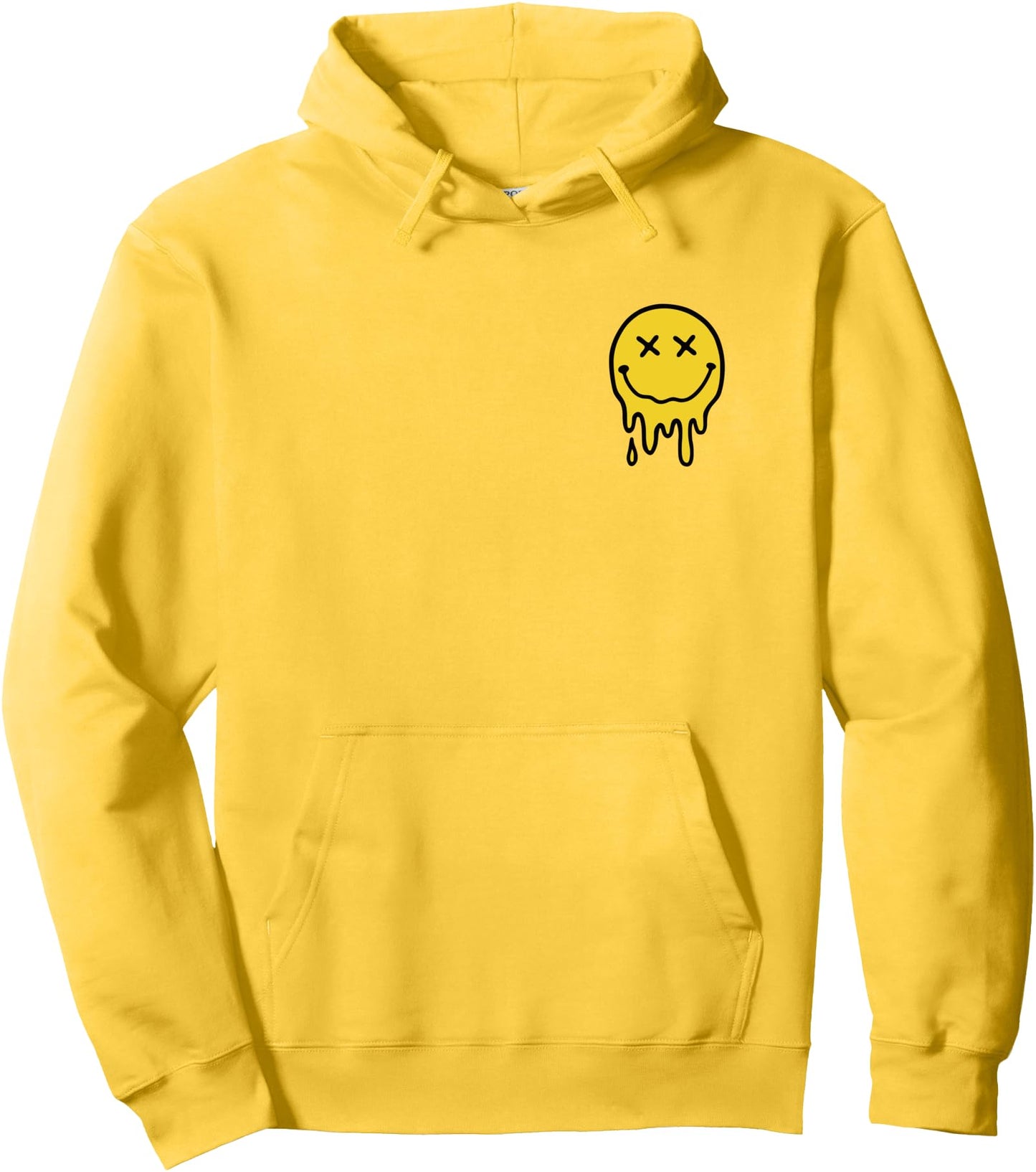X Eyes Melting Yellow Smile Face Melted Dripping Happy Face Pullover Hoodie