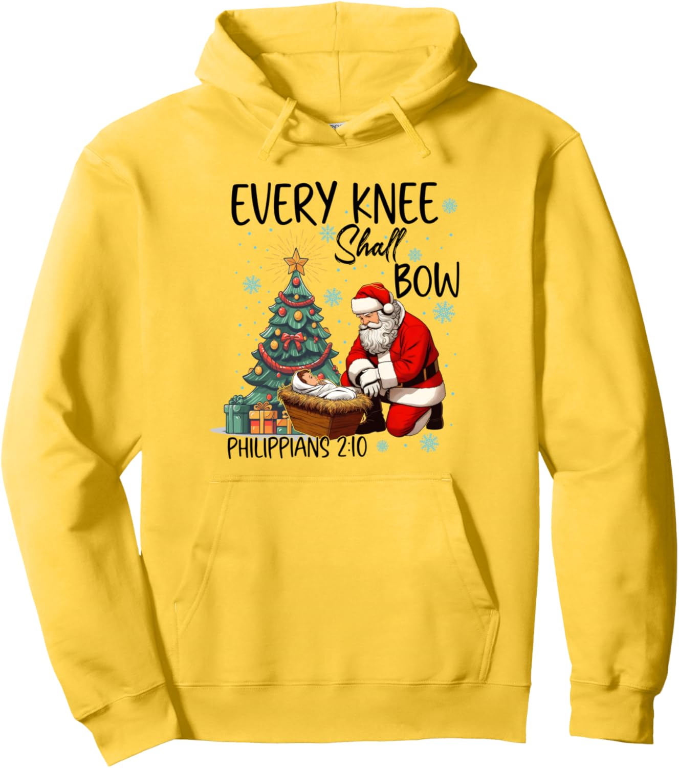 Every Knee Shall Bow, Kneeling Santa, Baby Jesus Pullover Hoodie