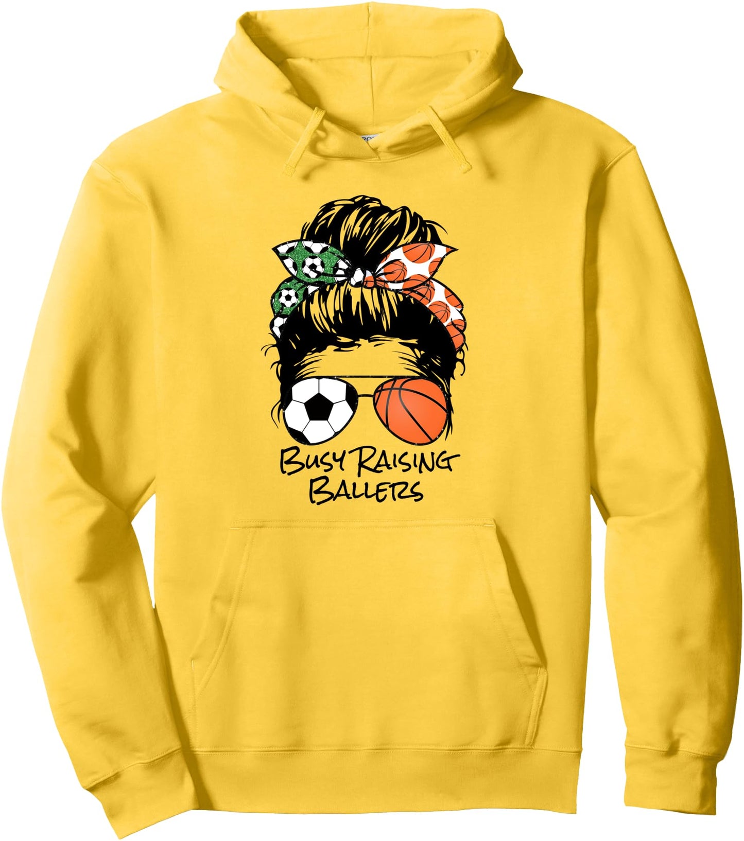 Busy Raising Ballers messy bun women's basketball soccer mom Pullover Hoodie