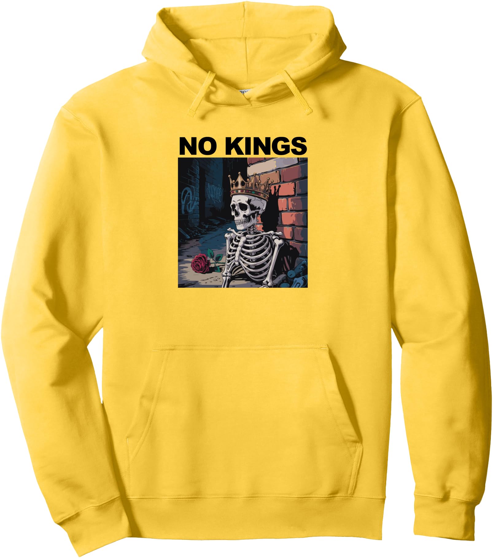 No Kings In America Skeleton With Crown Pullover Hoodie