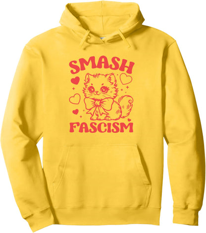 Smash Fascism, Funny Anti-Fascism Cat Pullover Hoodie